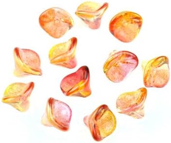12 Fuschia / Lemon Three Petal Czech Glass Flower Beads 12MM