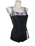 Womens MW Fauxkini Tankini One Piece Swimsuit, Longer Swimwear, Black 6-16