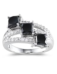 3.00 Cts Black & White Diamond Ring in 14K White Gold