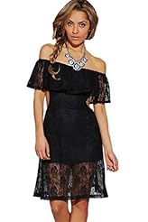 Sexy Polyester Off the Shoulder  Lace Cutout Vintage  Dress With Ruffles