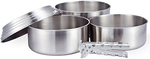 3 Pot Set-stainless Steel Camping Backpacking Cookware w/ Pot Gripper