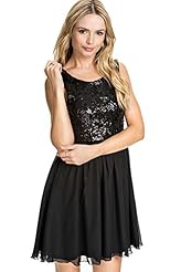 Sexy Flared-Skirt Cocktail Tiered Sequined Floral Print Round Neck Polyester/Spandex Sleeveless Skater Dress/Prom Dress/Party Dress 