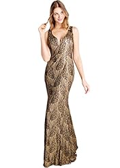 V-neck Sleeveless Brocade Floral Print Cutout Sequined Bodycon Dress/Club Dress/Evening Dress/Prom Dress/Wedding Party Dress/Maxi Dress 