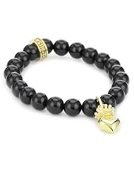 King Baby 8mm Polished Onyx Bead Bracelet with 18K Vermeil 3D Crowned Heart