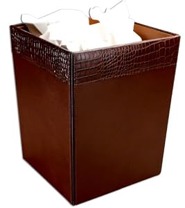 Brown Crocodile Embossed Leather Waste Basket