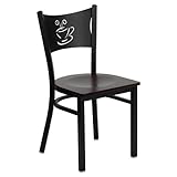 HERCULES Series Black Coffee Back Metal Restaurant Chair - Mahogany Wood Se ....