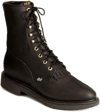 Justin Men's Original 8" Lace-Up Work Boot Round Toe Black 7 EEE US