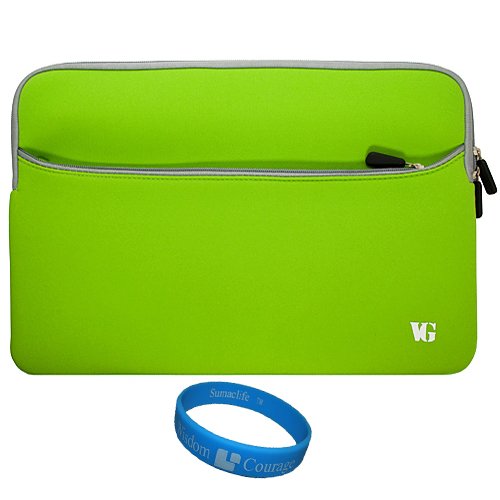 Green Neoprene Sleeve Carrying Case for Toshiba Thrive 10.1-inch Tablet + SumacLife TM Wisdom Courage Wristband