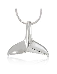 Chuvora .925 Sterling Silver High Polished Solid Whale Tail Pendant with Rhodium Plated Chain Necklace w/ Lobster clasp 18"