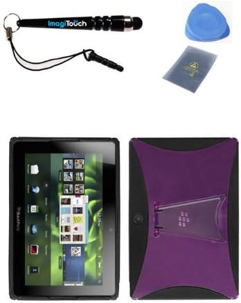 IMAGITOUCH(TM) 4-Item Combo BLACKBERRY Playbook Transparent Hot Pink Solid Black (With Stand) Gummy Cover (Stylus pen, ESD Shield bag, Pry Tool, Phone Cover)