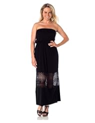 Apparel: Womens Strapless Lace Maxi Tube Dress Black XL