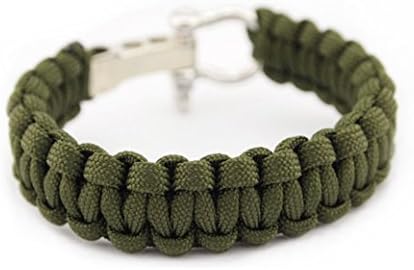 Bracelet with Hard Plastic Whistle Buckle / Stainless Metal Bow Shackle - Green Gray Style