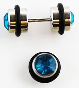 Titanium Cubic Zirconia Barbell (18g) - Teal Cubic Zirconia - Screw Fit Tunne...