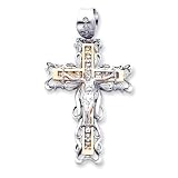 14k Two-tone CZ (Cubic Zirconia) Crucifix Pendant