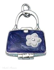 Sterling Silver 18" .8mm Wide Box Chain Necklace With 3D Small Enamel Purse Locket Pendant