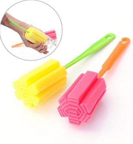 Long Handle Multi-function Health Sponge Scrub Cup Brush Simple and Durable Cup Brush Sponge Baby Nursing Bottle Brush,baby Milk Bottle Brush, Soft Bottle Brushno Bristle Brush, No Scratch (3 Pieces)
