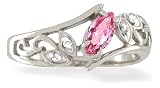 14K White Gold Marquise Created Pink Sapphire and Diamond Filligree Ring