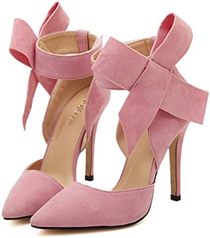 EZflora Women's High Heel Pointed Toe Killer Heels Evening Party Wedding Shoes Casual Sandal with Big Bow (Size 39, Pink)