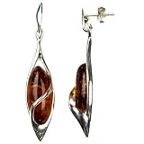 Honey Amber Collection and Sterling Silver Marquise-shaped Earrings Honey Amber Collection and Sterling Silver Marquise-shaped Earrings