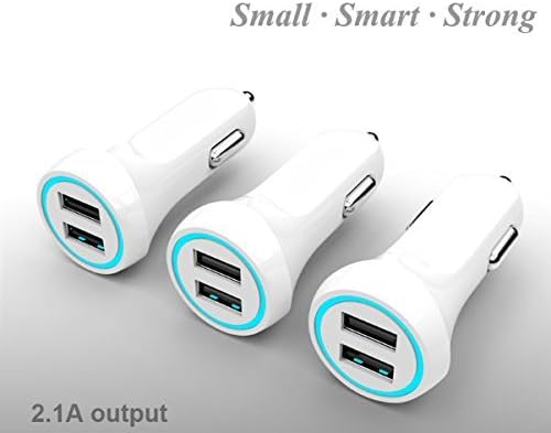 Car Charger - Universal - Very Fast - Dual Port (Each Port up to 3.1A) - Car USB Charger - Highest quality eco-friendly construction material, glows in the dark, slick, modern and fluent design, luxury dual port USB Car Charger for every smart phone, tablet, cell phone or other mobile electronic device that charge through USB cables. The charger has full certification with CE, ROHS and FCC. Quickly charge any Samsung, Apple iPhone, iPad, iPod, Nexus, Asus, Motorola, Blackberry, HTC, LG or any other smart phone or tablet. Device can also charge any digital cameras, Videocam, GoPro Cam, GPS, MP3, Bluetooth Headset or other mobile, cellular or portable electronic devises that have USB charging compatibility. Charger contains two charging ports with each port able to carry up to 3.1A of power. Charger is constructed from the highest eco-friendly quality materials and components. With built in over-load, over-voltage, over-heating, over-current and short circuit protection the charger produces almost no heat. Most other chargers do. A clear LED Blue light forms a round ring helping you to easily find the dual ports in the dark - PROTECT YOUR PRODUCT - LIFETIME WARRANTY - any issues and we will replace the product immediately.