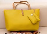 Classic Fashion Faux Leather Large Tote Bags with Coin Wallet (Yellow)