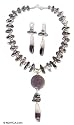 Amethyst and pearl jewelry set, 'Violet Enigma' 1" W 16.9" L