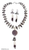 Amethyst and pearl jewelry set, 'Violet Enigma' 1 W 16.9 L