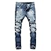 Stunner Men's Spring Summer Slim Ripped Broken Hole Jeans Pants CN Blue 34
