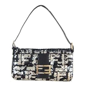 Fendi Black and Silver Sequined Zucca Evening Baguette 8BR000-VFP-F0BFB