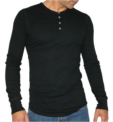 Baby Thermal Henley Tee, Black, Medium