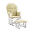 Danielle Deluxe Sleigh Style Glider Rocker and Ottoman Set- White Finish with Yellow Cotton Twill