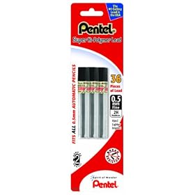 Pentel Super Hi-Polymer Lead Refill (0.5mm) Fine, 2H, 36 Pieces of Lead (C505BP32H-K6)
