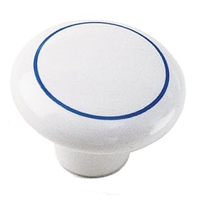 Laurey 1827 Mesa 1-1/4-Inch Diameter Ceramic Knob, White with Blue Ring