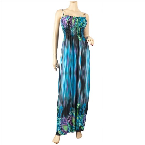 Sexy Blue Smocked Bodice Plus Size Maxi Dress - 3X