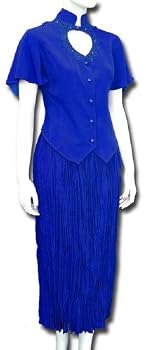 Heart Neck Short Sleeve Bridal Blouse and Broomstick Skirt Set in Royal Blue