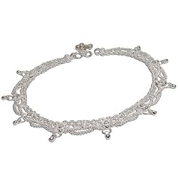 Womens Gifts Ankle Bracelets Silver Foot Jewelry Pair 10 inches (sanklt078)