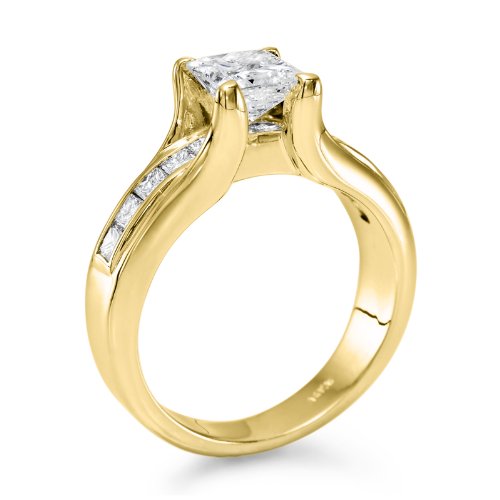 1 1/2 ct, D Color, SI1 Clarity, Certified, Princess Cut, Diamond Engagement Ring in 18K Gold / Yellow