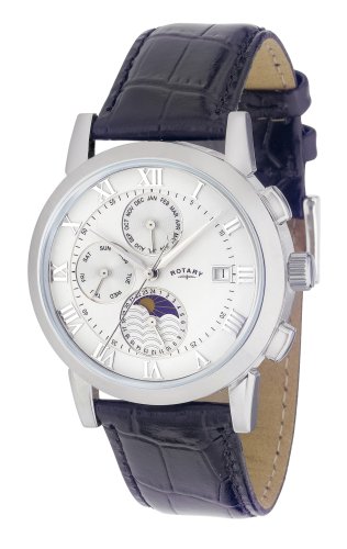Rotary Gents Stainless Steel Round White Dial Leather Strap Watch GS02377/01 Image of Rotary Gents Stainless Steel Round White Dial Leather Strap Watch GS02377/01