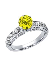 1.10 Ct Round Canary and White Diamond 925 Sterling Silver Ring