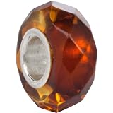 Faceted Dark Amber Bead Charm with Solid Sterling Core for European Charm Bracelet