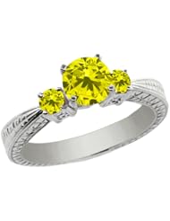 1.04 Ct Round Canary SI1/SI2 Diamond 14K White Gold 3-Stone Ring