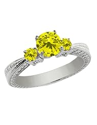 1.04 Ct Round Canary SI1/SI2 Diamond 925 Sterling Silver 3-Stone Ring