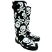 Womens Skull And Crossbone Calf Buckle Flat Wellington Knee High Boots 