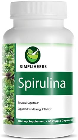 SimpliHerbs Pure Spirulina 500mg Veggie 60 Capsules - 100% Vegetarian - No Fillers