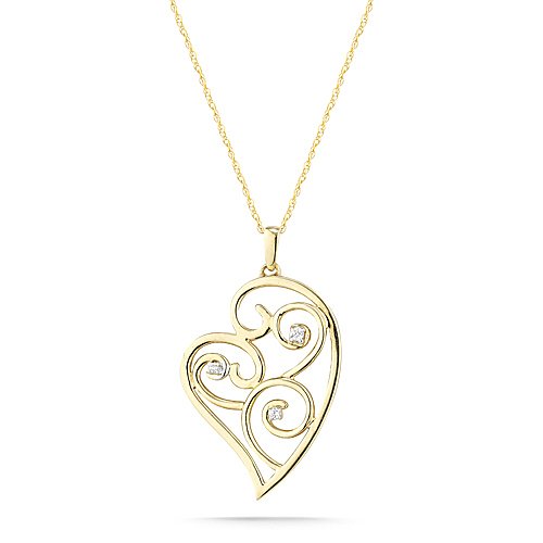 10k Yellow Gold Swirl Heart with Diamonds Pendant (0.03 cttw, I-J Color, I2-I3 Clarity), 18"