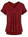 Messic Womens V Neck Short Sleeve Draped Patchwork Knitted Tunic Blouse Top