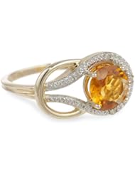 10k Gold Round Citrine and Diamond Ring (0.03 cttw, I Color, I2 Clarity)
