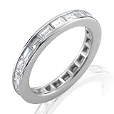 Certified 18k White Gold Emerald Cut Diamond Eternity Band Ring Size 6.5 (F-G, VS, 2.15 carat)