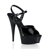 6 Inch Sexy High Heel Mary Jane Shoe Classic Pump With Multi-Instep Straps Black Patent CLEARANCE