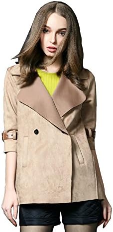 Yipost Women's Lapel Collar Jacket 3/4 Sleeves Coat Khaki M